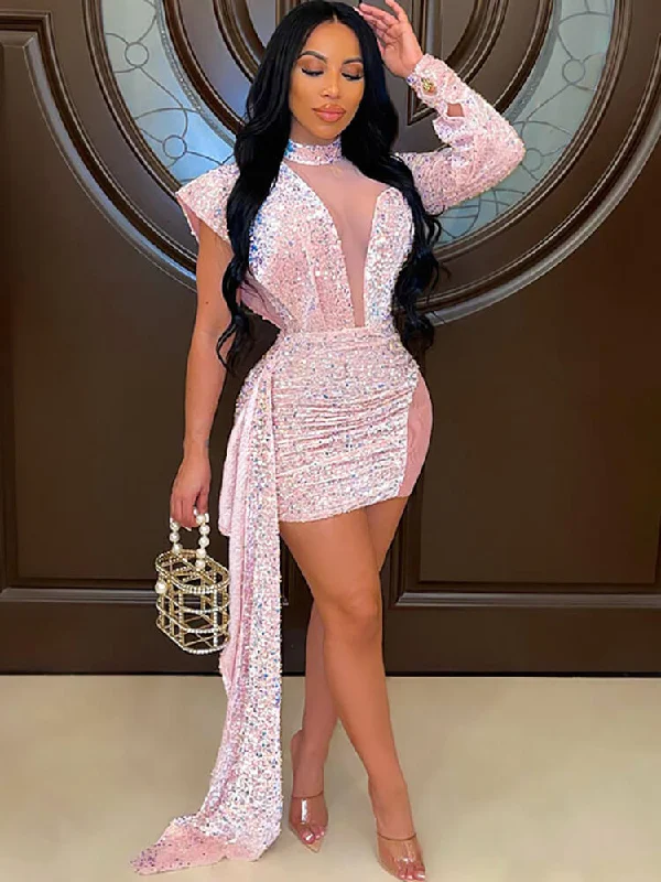 Plus Size Mesh Patchwork Sequin Mini Dress Tunics Floral girly