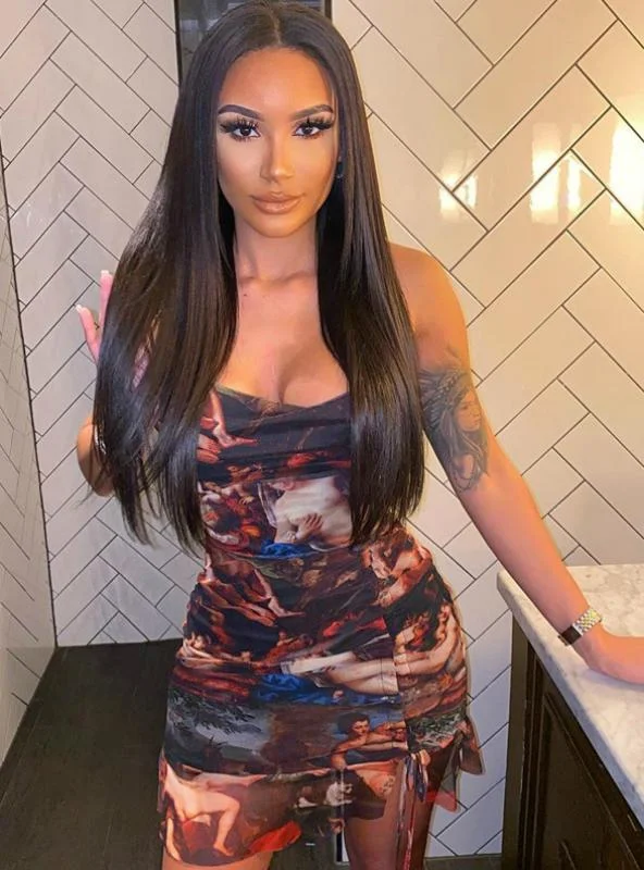 PRINT SLEEVELESS RUFFLES RUCHED SEXY MINI DRESS Tunics Timeless classic