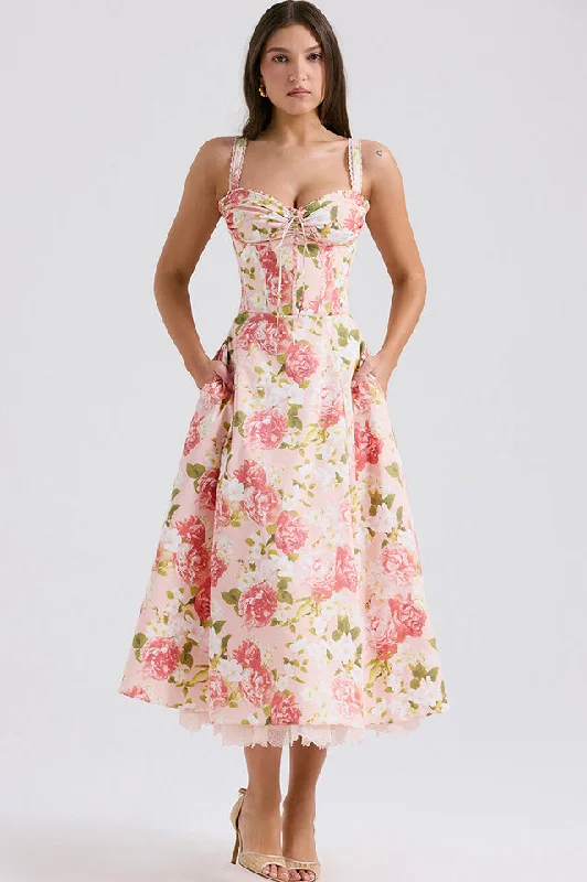 Rosalee Print Cotton Sundress Maxi Flowy Bohemian
