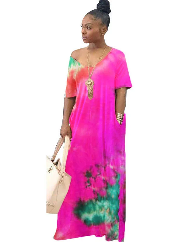 Plus Size Off Shoulder Tie Dyed Maxi Dresses Tunics Velvet soft