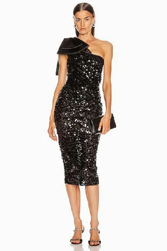 Sequined Longuette Dress With Bow Tunics Hiking breathable