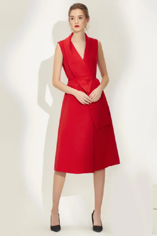 Sleeveless High Waist Patchwork Belt Dress sweetheart Neckline Romantic