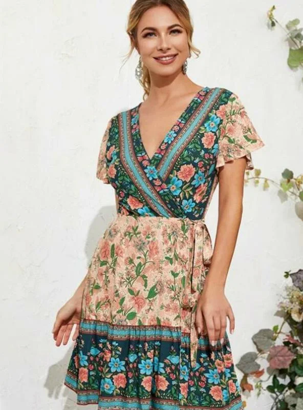 SLEEVES FLARED SLEEVES BEACH DRESS Casual Short Summer