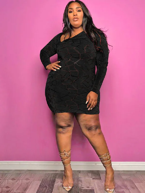 Plus Size Long Sleeve Patchwork Bodycon Mini Dress Tunics Party sparkling