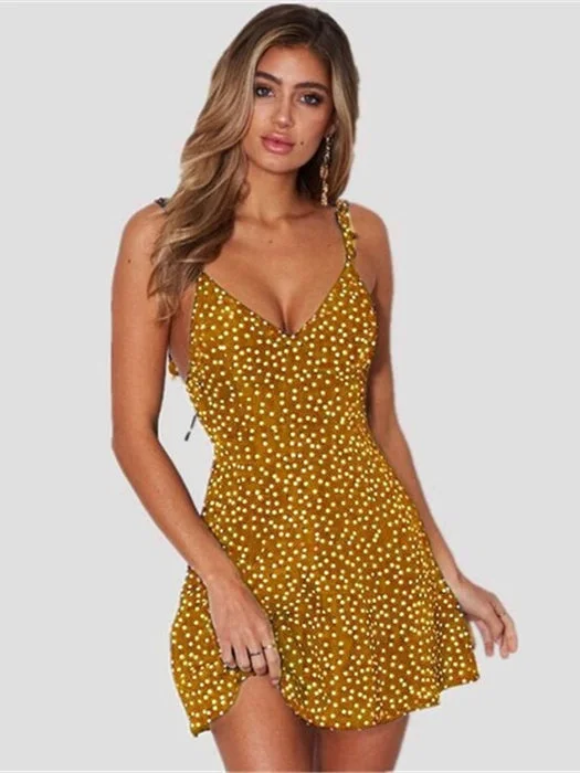 Summer V Neck A Line High Waist Dot Printing Back Lacing Straps Dress empire Waist empire Summer V Neck A Line High Waist Dot Printing Back Lacing Straps Dress empire Waist empire