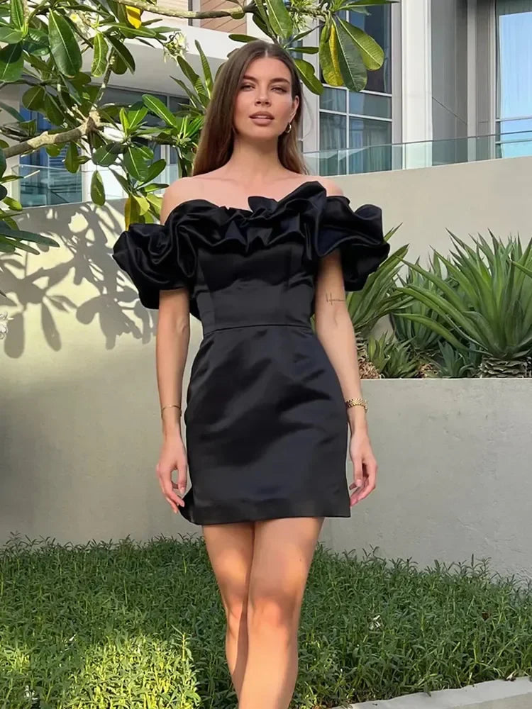 Summer White Ruffle Bodycon Party Dress Dress Elegant Off The Shoulder Wedding Guest Dress Mini Celebrity Even Dress Tunics Chic elegant