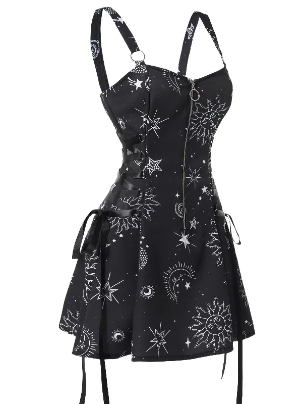 Sun Star Print Dress Half Zipper Lace Up High Waisted Strap A Line Mini Robe Fashion Casual Tank Playsuit For Women Tunics Sale discount Sun Star Print Dress Half Zipper Lace Up High Waisted Strap A Line Mini Robe Fashion Casual Tank Playsuit For Women Tunics Sale discount