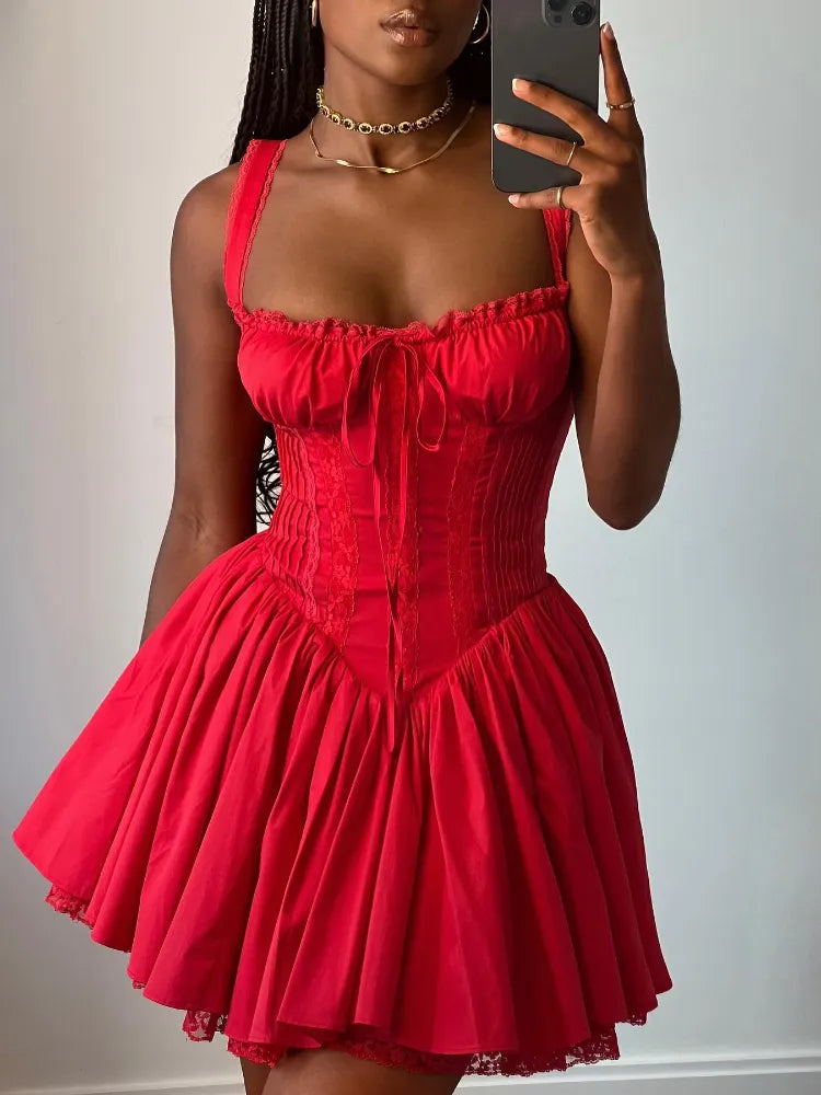 Suninheart Summer Dresses for Women Red Spaghetti Strap A Line Dress Lovely Elegant Lace Up Party Dress Mini Vacation Dress Tunics Modern contemporary Suninheart Summer Dresses for Women Red Spaghetti Strap A Line Dress Lovely Elegant Lace Up Party Dress Mini Vacation Dress Tunics Modern contemporary
