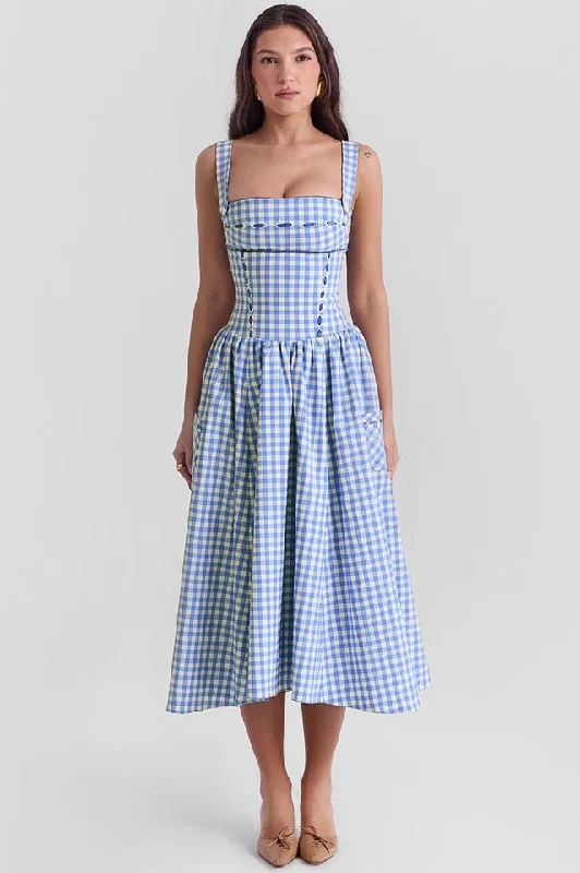 Vivien Regatta Blue Gingham Midi Sundress Tunics Versatile all-occasion