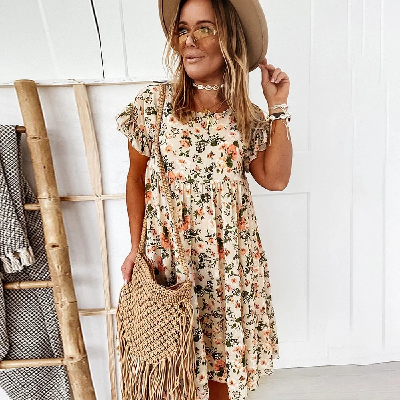 Women Floral Printing Dress Boho Short Sleeve Big Hem Casual Woman Female Loose Ruffles Mini Dresses for 2023 Summer Robe Femme Tunics Solid Classic Women Floral Printing Dress Boho Short Sleeve Big Hem Casual Woman Female Loose Ruffles Mini Dresses for 2023 Summer Robe Femme Tunics Solid Classic