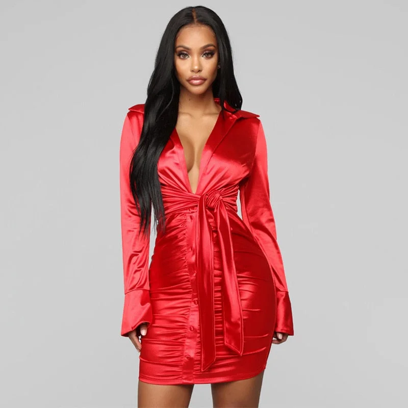 Women New Fashion Sexy Slim Pullover Lapel Long Sleeve Mid Waist Belt Solid Color Skinny Casual Club Party Mini Short Dress Tunics Practical easy-care Women New Fashion Sexy Slim Pullover Lapel Long Sleeve Mid Waist Belt Solid Color Skinny Casual Club Party Mini Short Dress Tunics Practical easy-care