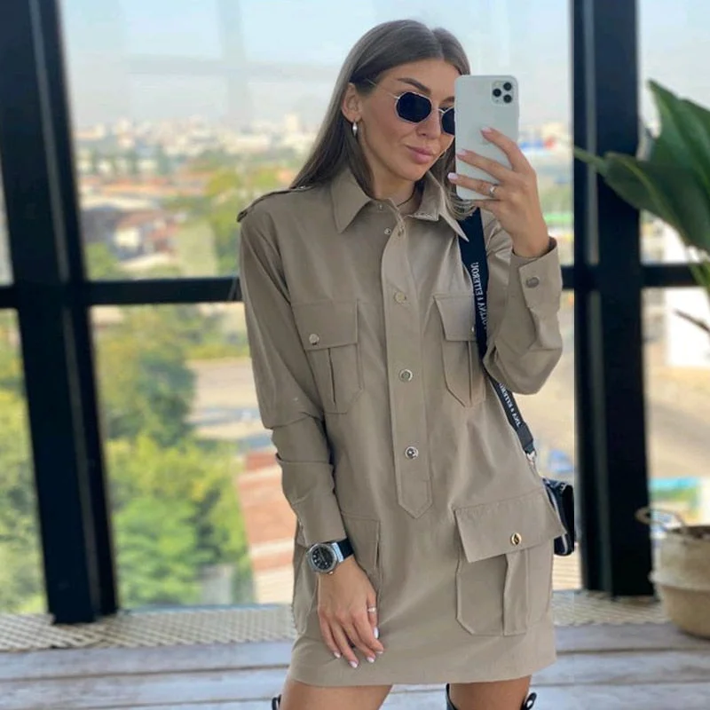 Women Vintage Sashes Front Pockets Party Dress Long Sleeve Turn Down Collar Solid Elgeant Casual Mini Dress Spring OL Dress Tunics Luxurious high-end Women Vintage Sashes Front Pockets Party Dress Long Sleeve Turn Down Collar Solid Elgeant Casual Mini Dress Spring OL Dress Tunics Luxurious high-end