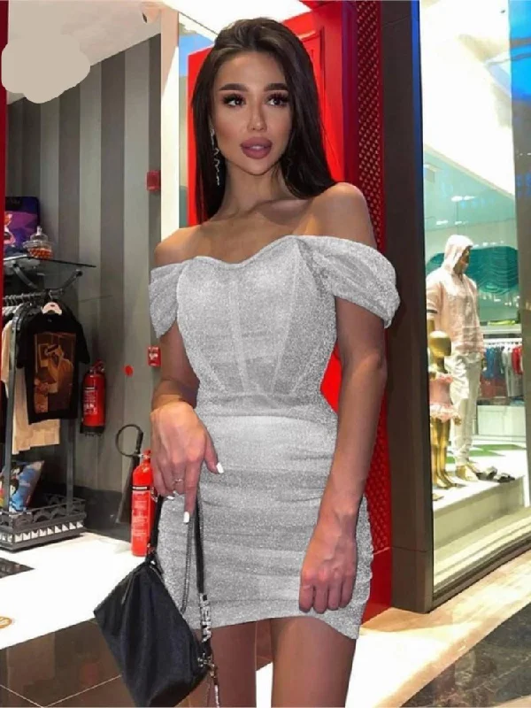 Women's Sexy Off Shoulder Tight Wrap Mini Dress Fashion Off Shoulder Pleated Hem Bodycon Dresses 2023 Female Party Club Dress Tunics Versatile stylish Women's Sexy Off Shoulder Tight Wrap Mini Dress Fashion Off Shoulder Pleated Hem Bodycon Dresses 2023 Female Party Club Dress Tunics Versatile stylish