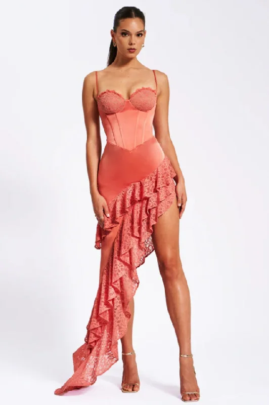 Zaira Coral Lace Satin Corset Dress Tunics Summer linen