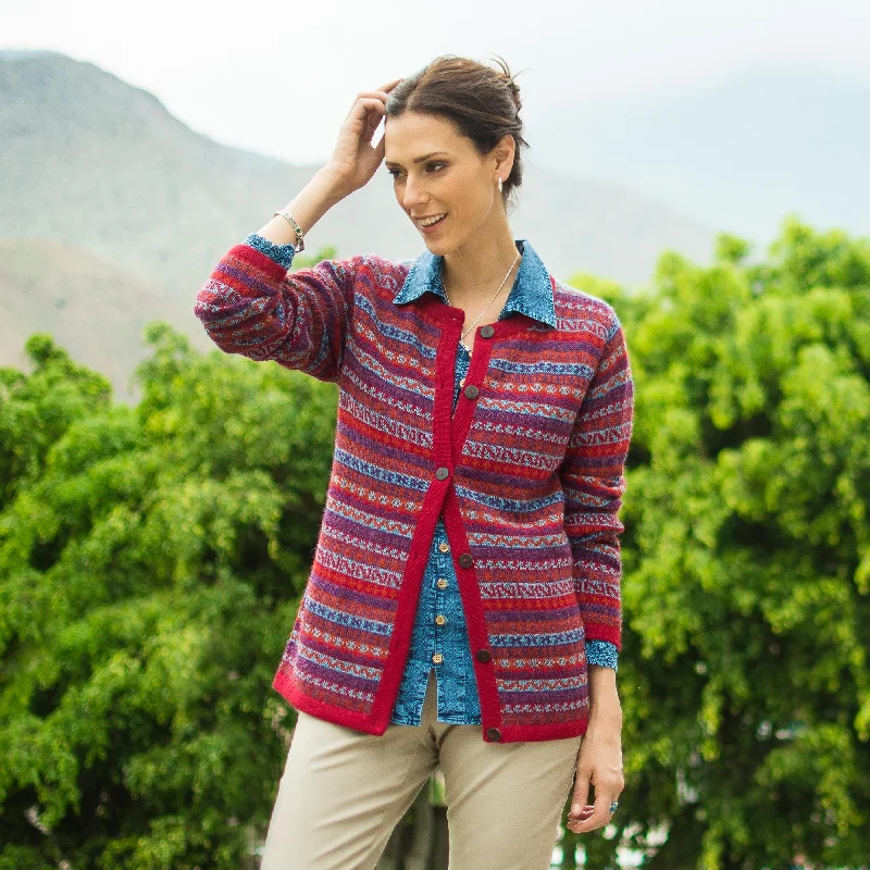 Andean Appeal Striped 100% Alpaca Cardigan Crafted in Peru Welt Pockets Slit Pockets Flap Pockets Andean Appeal Striped 100% Alpaca Cardigan Crafted in Peru Welt Pockets Slit Pockets Flap Pockets