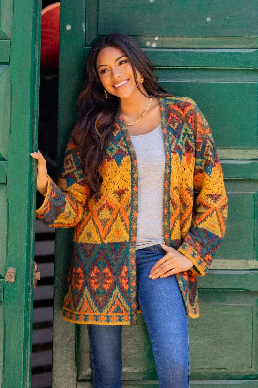 Chevere Art Knit Cardigan Baby Alpaca Blend Geometric Motifs Knit Cardigan Sweater Denim Fabric Leather Fabric Suede Fabric Chevere Art Knit Cardigan Baby Alpaca Blend Geometric Motifs Knit Cardigan Sweater Denim Fabric Leather Fabric Suede Fabric