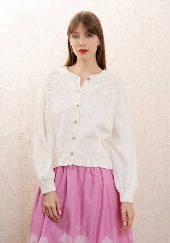 Cardigan 65001 Off-White Real Fur Shearling Chenille