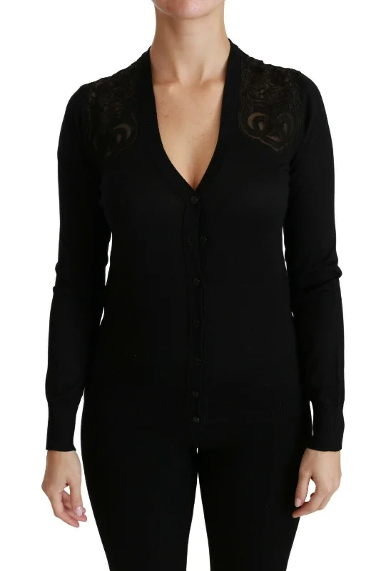 Dolce & Gabbana Alluring Silk Blend Lace Cardigan Solid Color Striped Floral Print