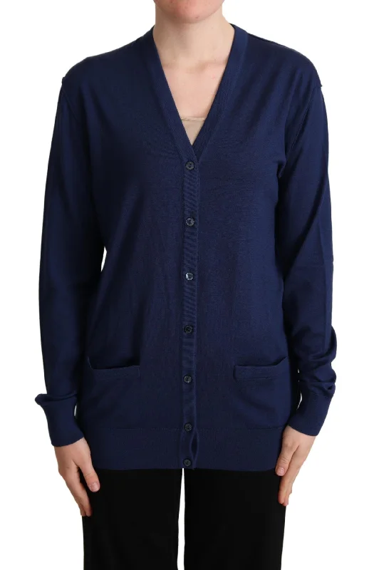 Dolce & Gabbana Elegant Virgin Wool Blue Cardigan Fleece Cardigan Nylon Polyester