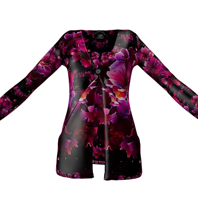 TRP Floral Print 02 Ladies Designer Drop Pocket Cardigan Tailored Straight A-Line
