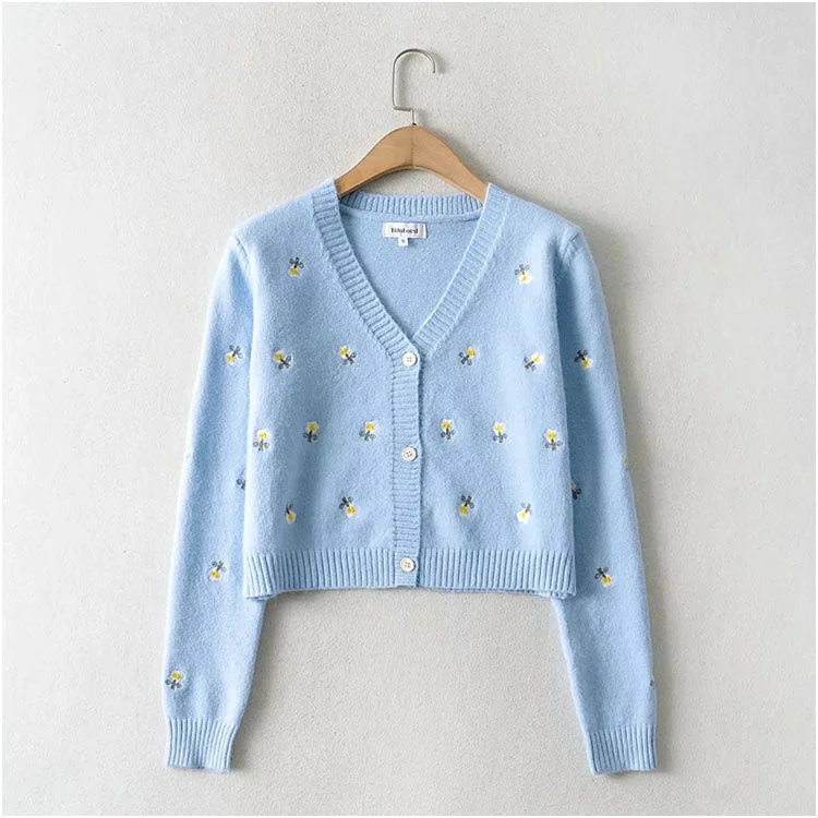 Lazy embroidery button cardigan V-neck versatile top coat sweater 7213 Cardigan Knitwear Sweater Lazy embroidery button cardigan V-neck versatile top coat sweater 7213 Cardigan Knitwear Sweater