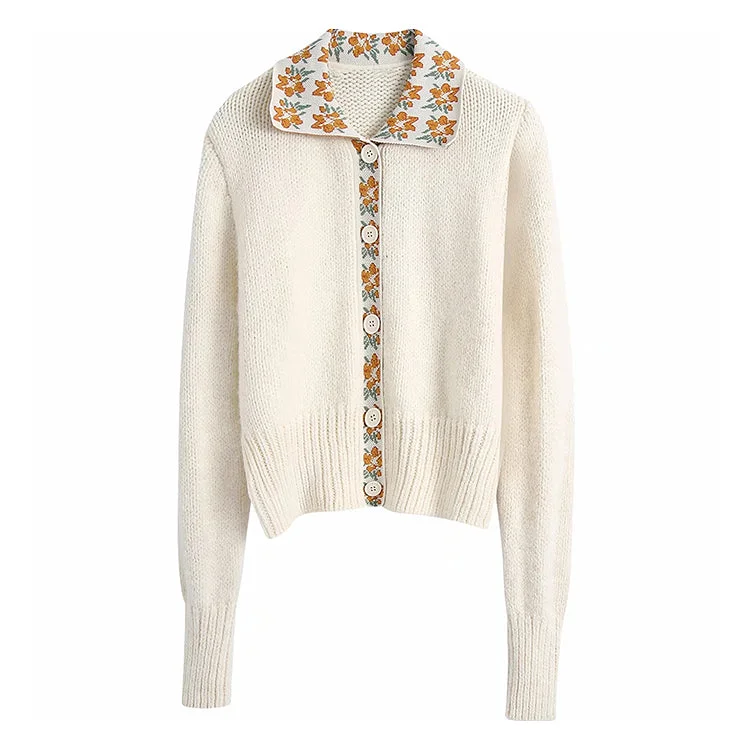 New foreign style retro printed Lapel knitted cardigan sweater 7219 Denim Fabric Leather Fabric Suede Fabric New foreign style retro printed Lapel knitted cardigan sweater 7219 Denim Fabric Leather Fabric Suede Fabric