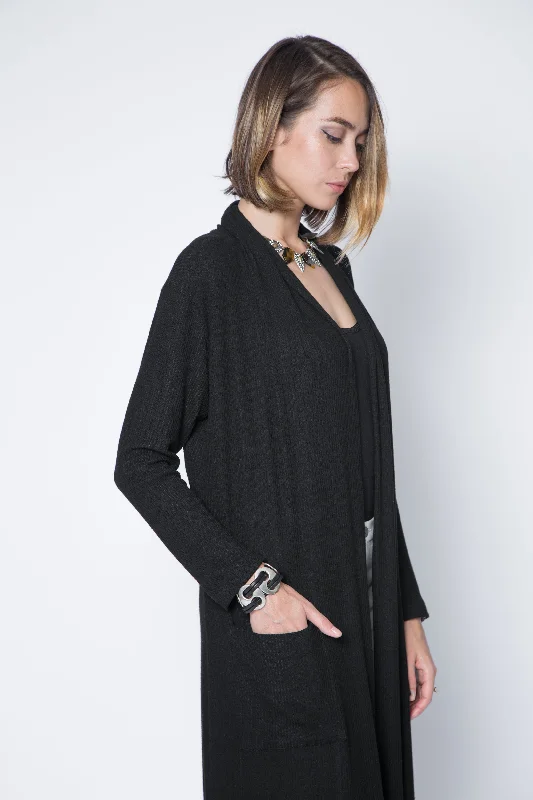 New! Open Front Cardigan Mid Length with Pockets Hooded Caped Shawl Collar