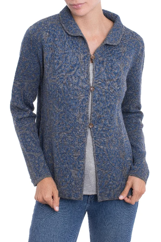 Paisley Elegance in Azure Alpaca Blend Cardigan with Azure Paisley Motifs from Peru Jersey Fabric Tulle Fabric Batik Fabric Paisley Elegance in Azure Alpaca Blend Cardigan with Azure Paisley Motifs from Peru Jersey Fabric Tulle Fabric Batik Fabric