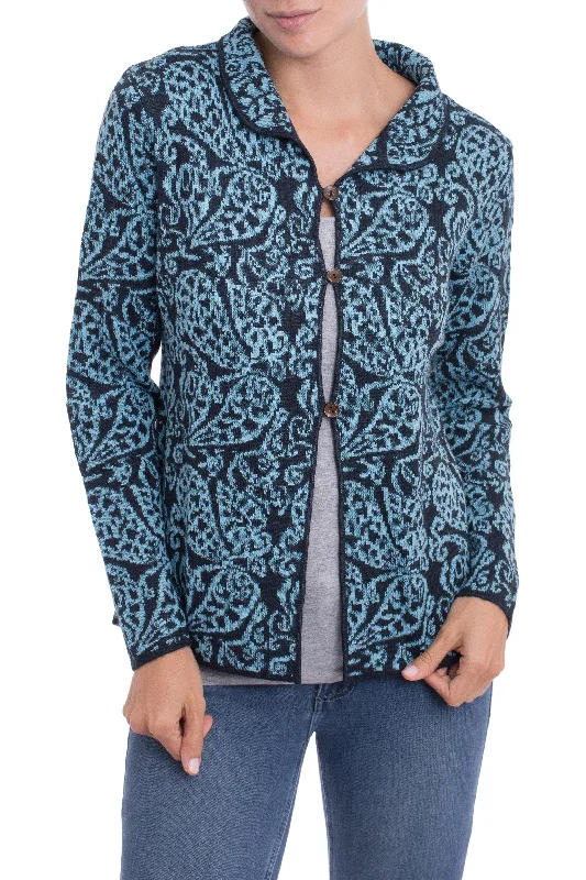 Paisley Elegance in Cerulean Alpaca Blend Cardigan with Cerulean Paisley Motifs from Peru Mesh Fabric Canvas Fabric Denim Fabric Paisley Elegance in Cerulean Alpaca Blend Cardigan with Cerulean Paisley Motifs from Peru Mesh Fabric Canvas Fabric Denim Fabric