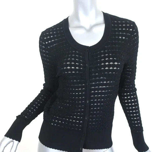 Sandro Cardigan Black Open Knit Size 3 Scalloped Trim Sweater Asymmetrical,ymmetric Pencil Cardigan