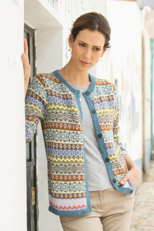Sweet Cake Multicolor 100% Alpaca Cardigan Sweater from Peru Soft Cozy Warm