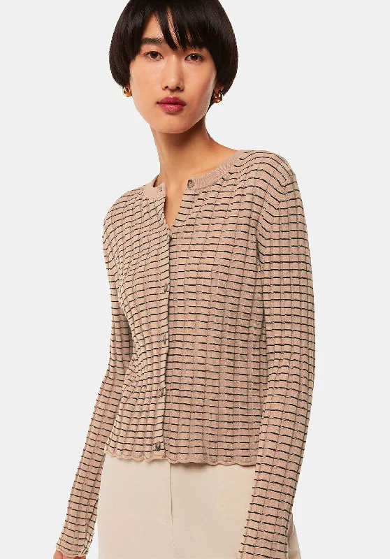 Carla Ribbed Detail Cardigan 38208 Black-multi Boxy Cardigan Fitted Cardigan A-Line