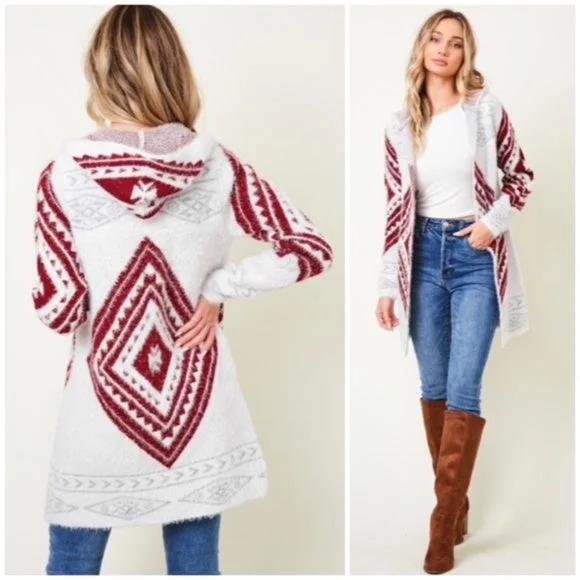 Wine Fuzzy Soft Knit Long Sleeve Aztec Tribal Native Western Cardigan Sweater Wool Fabric Cashmere Fabric Tweed Fabric Wine Fuzzy Soft Knit Long Sleeve Aztec Tribal Native Western Cardigan Sweater Wool Fabric Cashmere Fabric Tweed Fabric