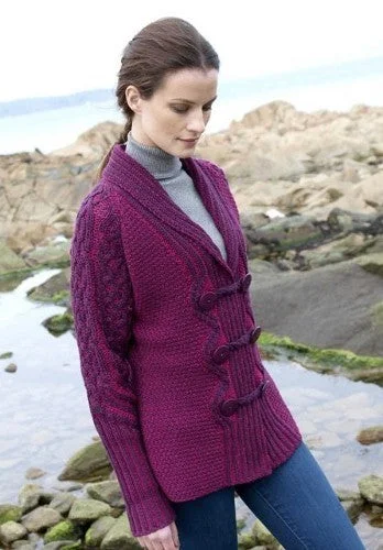 Aran Raspberry Button Cardigan Casual Formal Business