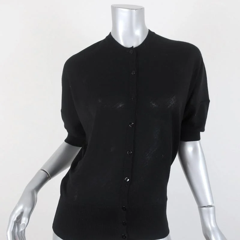Balenciaga Short Sleeve Cardigan Black Anchor-Embroidered Wool Sweater Size 38 Mesh Cardigan Canvas Denim Balenciaga Short Sleeve Cardigan Black Anchor-Embroidered Wool Sweater Size 38 Mesh Cardigan Canvas Denim