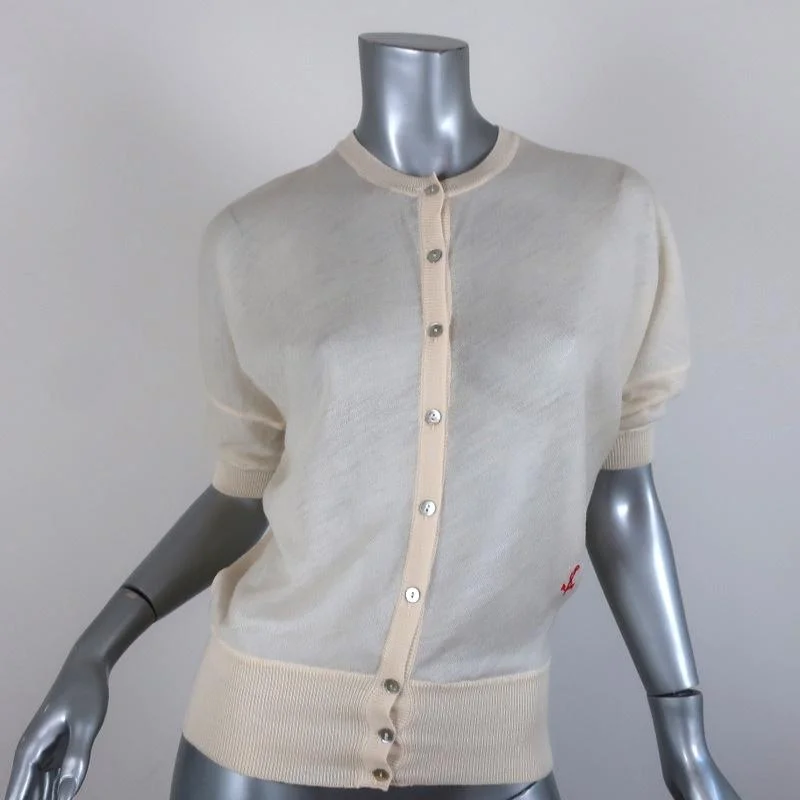 Balenciaga Short Sleeve Cardigan Ivory Anchor-Embroidered Wool Sweater Size 36 Patchwork Embroidered Appliqued Balenciaga Short Sleeve Cardigan Ivory Anchor-Embroidered Wool Sweater Size 36 Patchwork Embroidered Appliqued