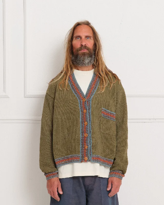 Bulb Knit Cardigan - Olive Wool Cardigan Cotton Cardigan Cashmere Cardigan