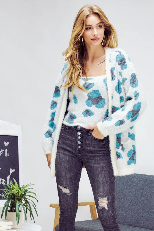 Leopard Print Cardigan Solid Print Embellished