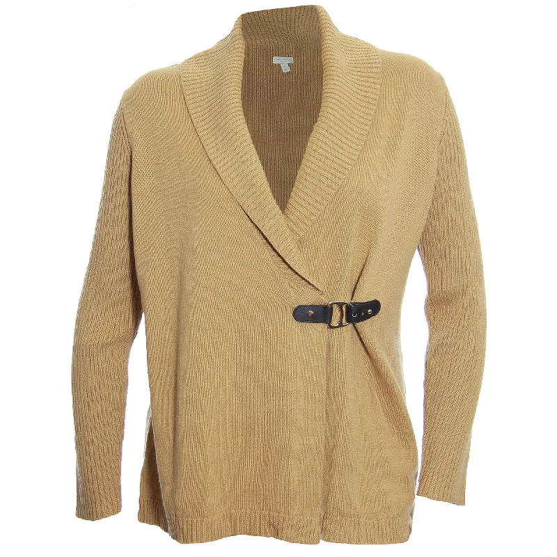 Charter Club Beige Long Sleeve Faux Leather Detail Cardigan Sweater Wool Fabric Cashmere Fabric Tweed Fabric Charter Club Beige Long Sleeve Faux Leather Detail Cardigan Sweater Wool Fabric Cashmere Fabric Tweed Fabric