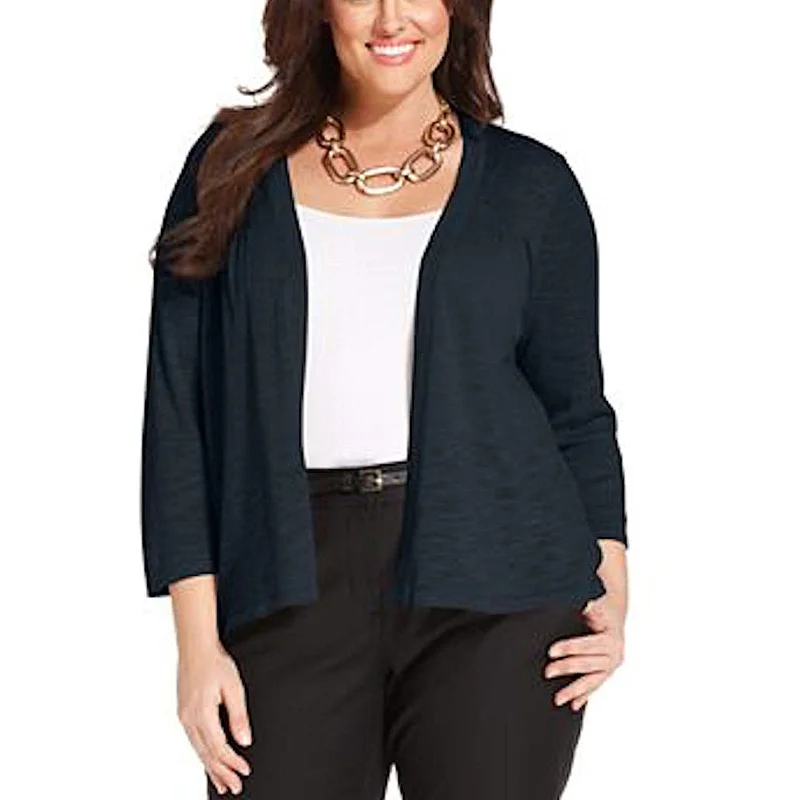 Charter Club Blue 3/4 Sleeve Open Front Cardigan Sweater Plus Size Ribbed Striped Patterned Charter Club Blue 3/4 Sleeve Open Front Cardigan Sweater Plus Size Ribbed Striped Patterned