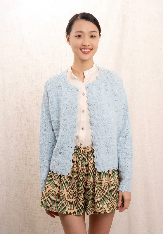 Cardigan M822 Bleu Real Fur Shearling Chenille