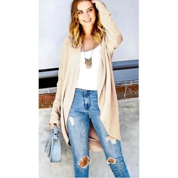 Cream Waffle Knit Dolman Sleeve Rounded Cardigan Casual Womens Velvet Chenille Corduroy Cream Waffle Knit Dolman Sleeve Rounded Cardigan Casual Womens Velvet Chenille Corduroy