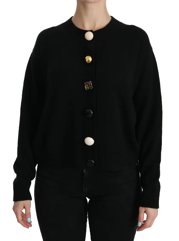 Dolce & Gabbana Elegant Black Cashmere Cardigan Top Lightweight Heavyweight Midweight Dolce & Gabbana Elegant Black Cashmere Cardigan Top Lightweight Heavyweight Midweight