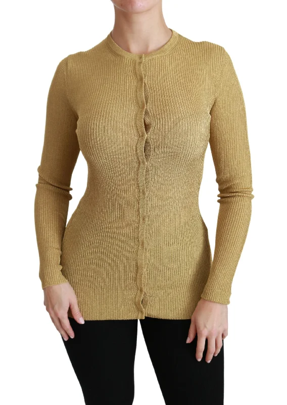 Dolce & Gabbana Elegant Long Sleeve Gold Cardigan Chenille Brocade Lace