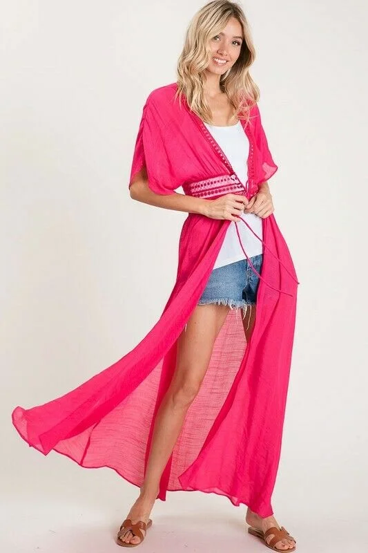 Fuchsia Crochet Boho Kimono Duster Short Sleeve Cardigan Wrap Womens Spandex Blend Rayon Blend Denim Blend Fuchsia Crochet Boho Kimono Duster Short Sleeve Cardigan Wrap Womens Spandex Blend Rayon Blend Denim Blend