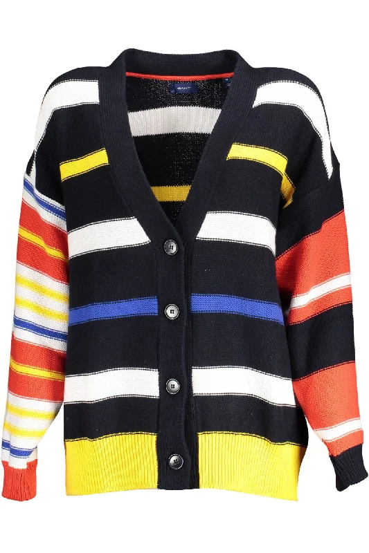 Gant Blue Cotton Women Cardigan Fleece Fabric Down Fabric Feather Fabric