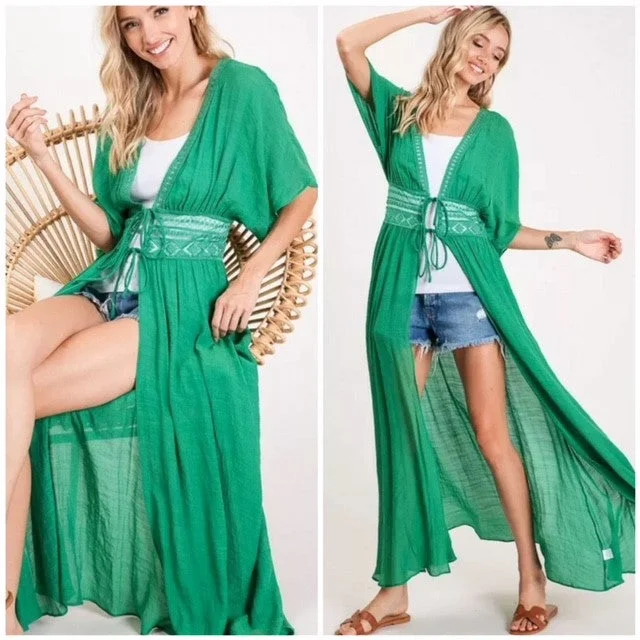 Green Crochet Boho Kimono Duster Short Sleeve Cardigan Wrap Womens Cardigan Knitwear Sweater Green Crochet Boho Kimono Duster Short Sleeve Cardigan Wrap Womens Cardigan Knitwear Sweater