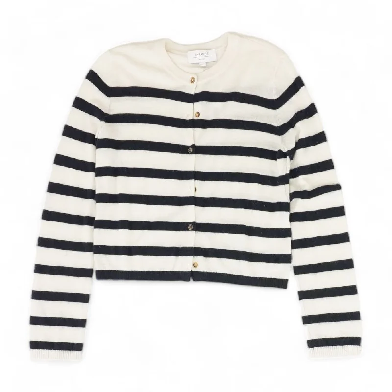 Ivory Striped Cardigan Sweater Nylon Fabric Polyester Fabric Spandex Fabric