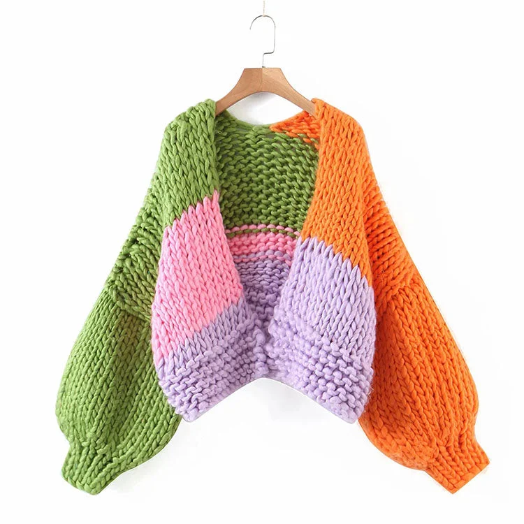 Knitted cardigan coat Lantern Sleeve Top  7156 Boxy Cardigan Fitted Cardigan A-Line