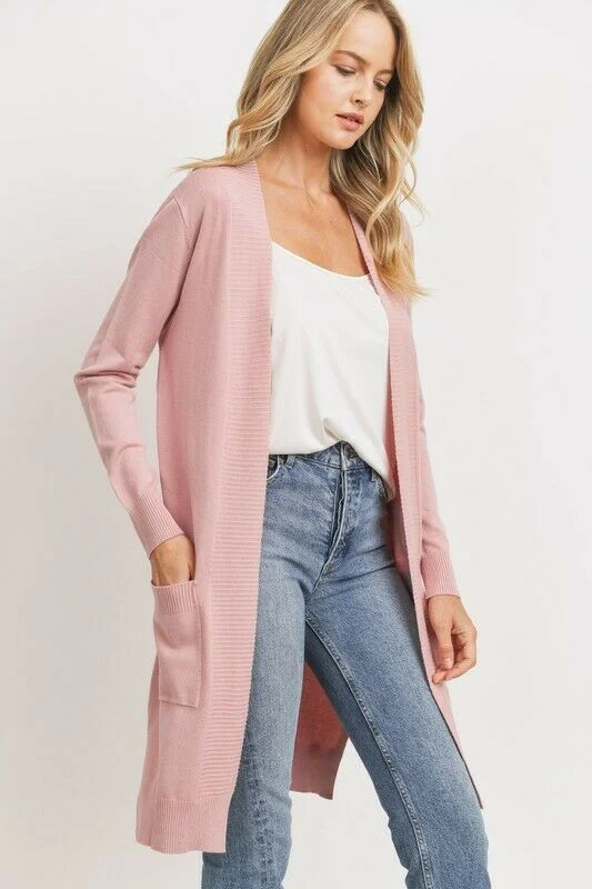 Mauve Solid Open Closure Knit Sweater Pocket Casual Drape Duster Womens Cardigan Transparent Opaque Sheer Mauve Solid Open Closure Knit Sweater Pocket Casual Drape Duster Womens Cardigan Transparent Opaque Sheer